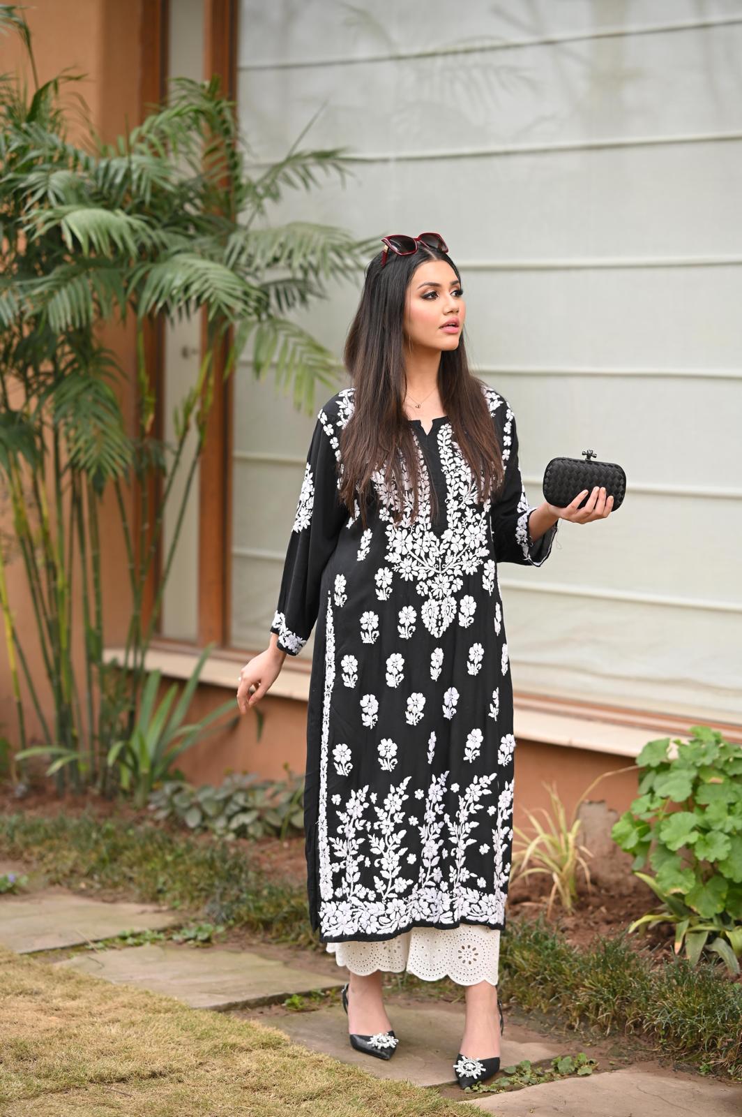 Black Chikankari Kurta - MaisonDuModa
