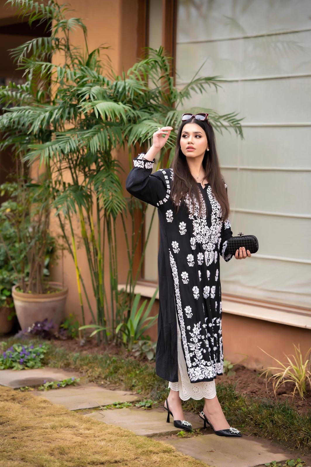 Black Chikankari Kurta - MaisonDuModa