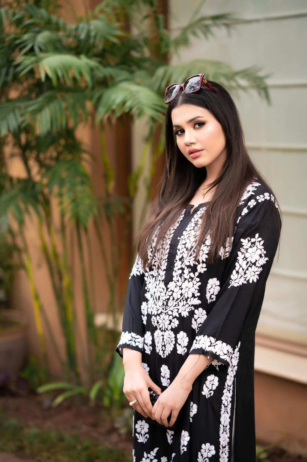 Black Chikankari Kurta - MaisonDuModa