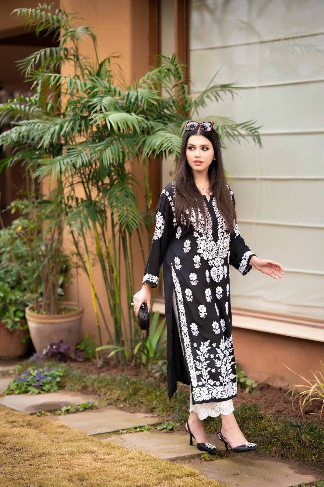 Black Chikankari Kurta - MaisonDuModa