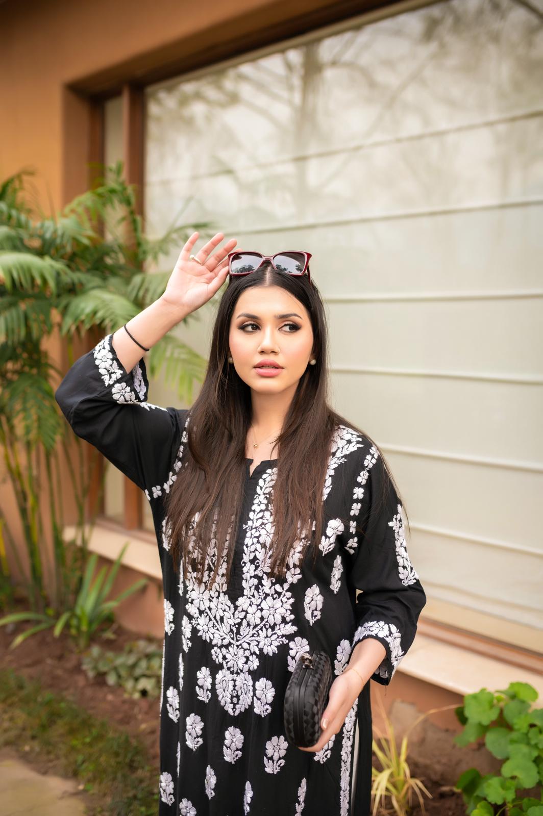 Black Chikankari Kurta - MaisonDuModa