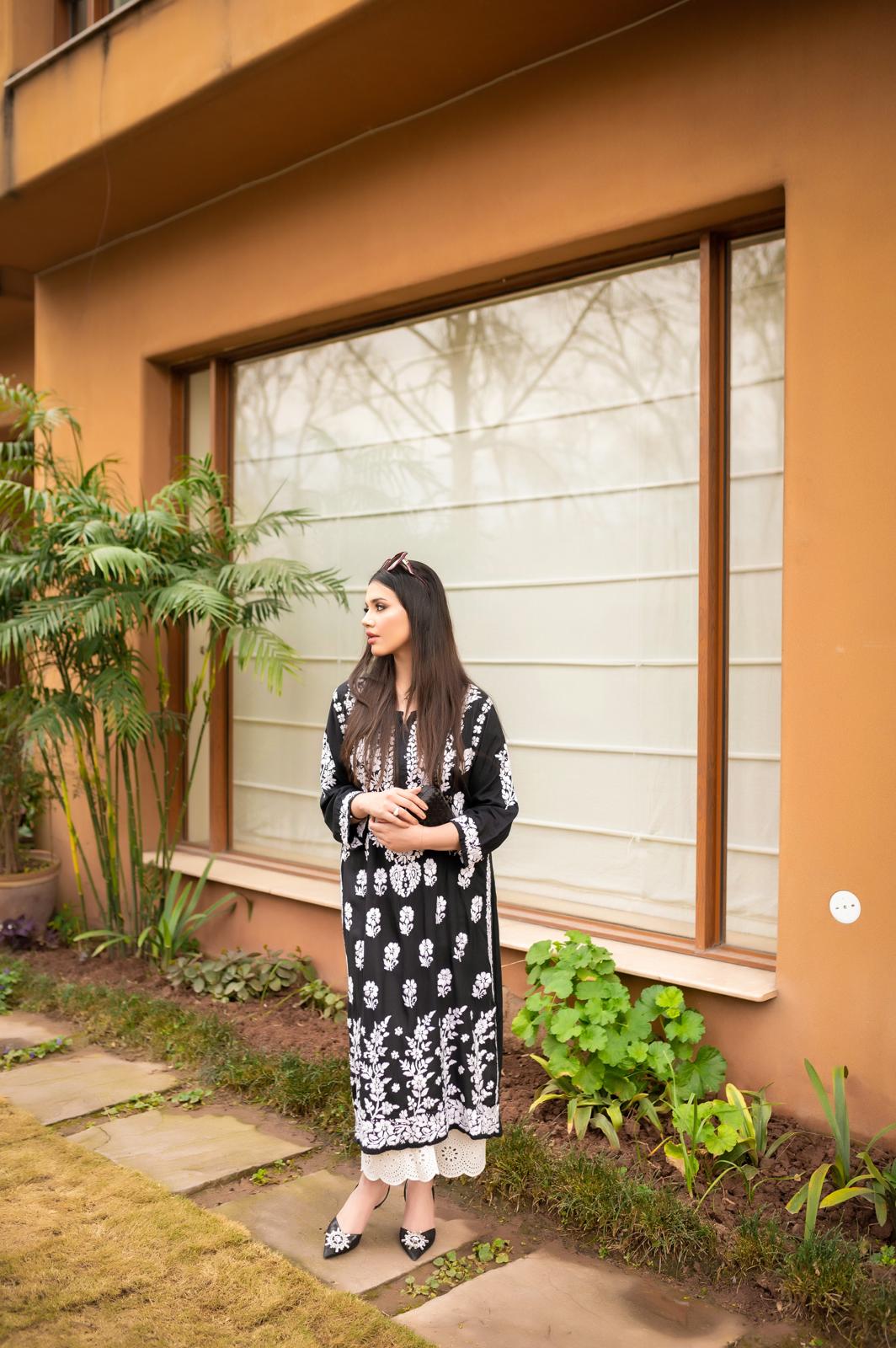 Black Chikankari Kurta - MaisonDuModa