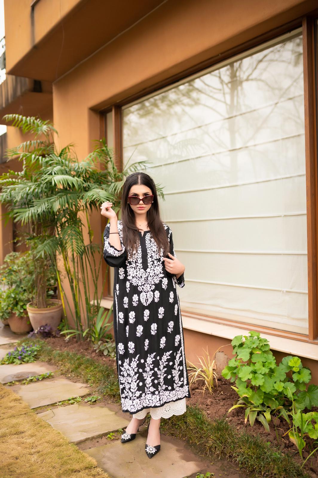 Black Chikankari Kurta - MaisonDuModa