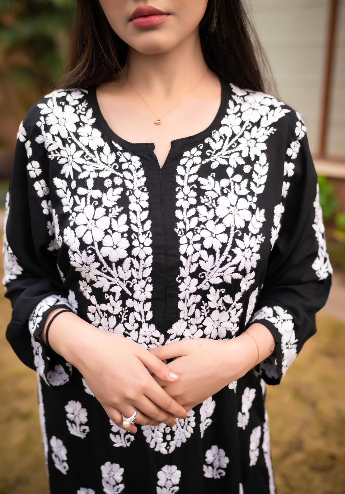 Black Chikankari Kurta - MaisonDuModa