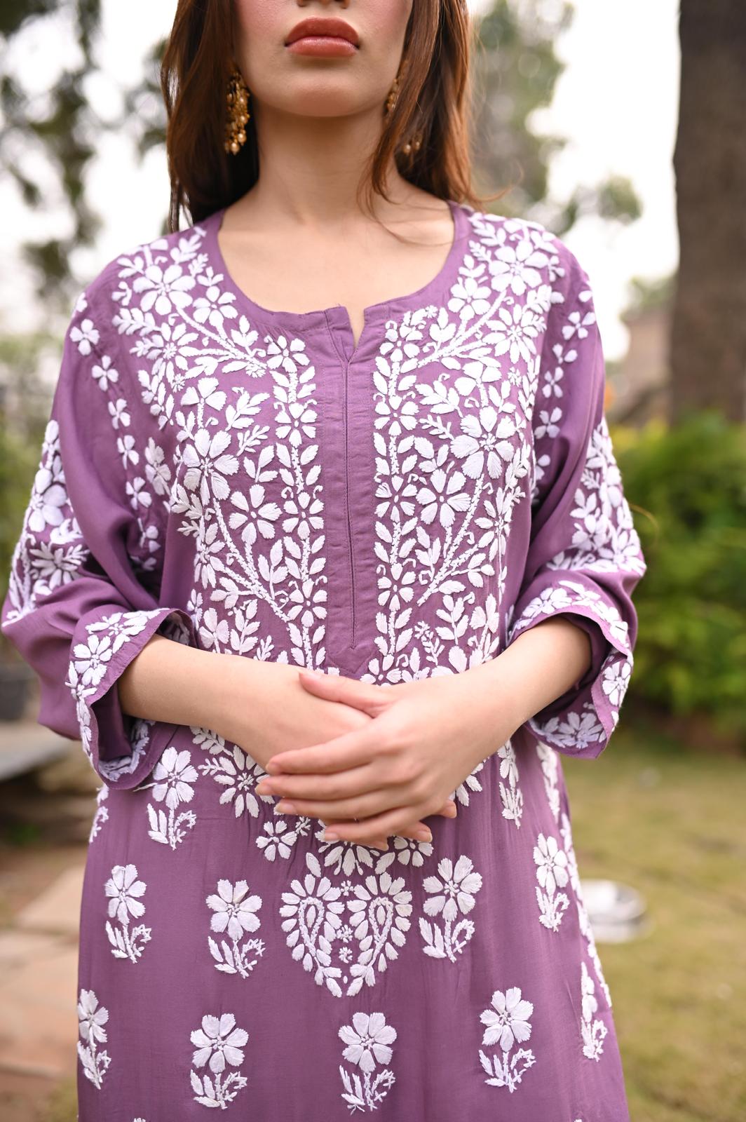 Lilac Chikankari Kurta - MaisonDuModa Kurta