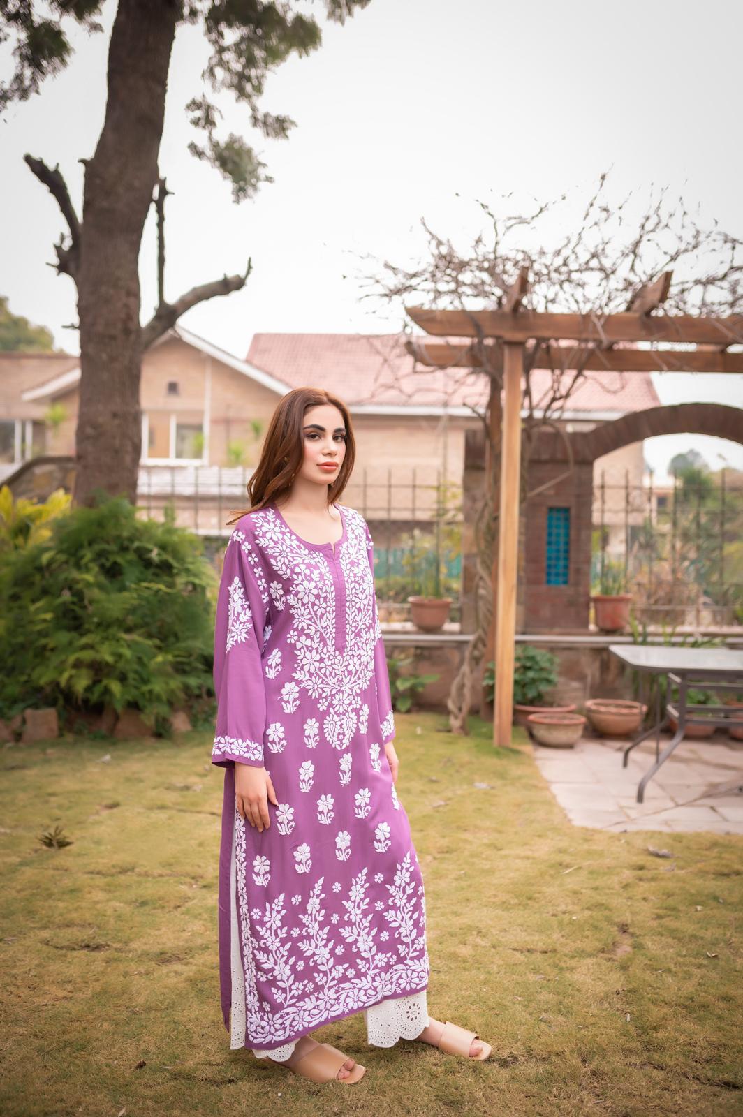 Lilac Chikankari Kurta - MaisonDuModa Kurta