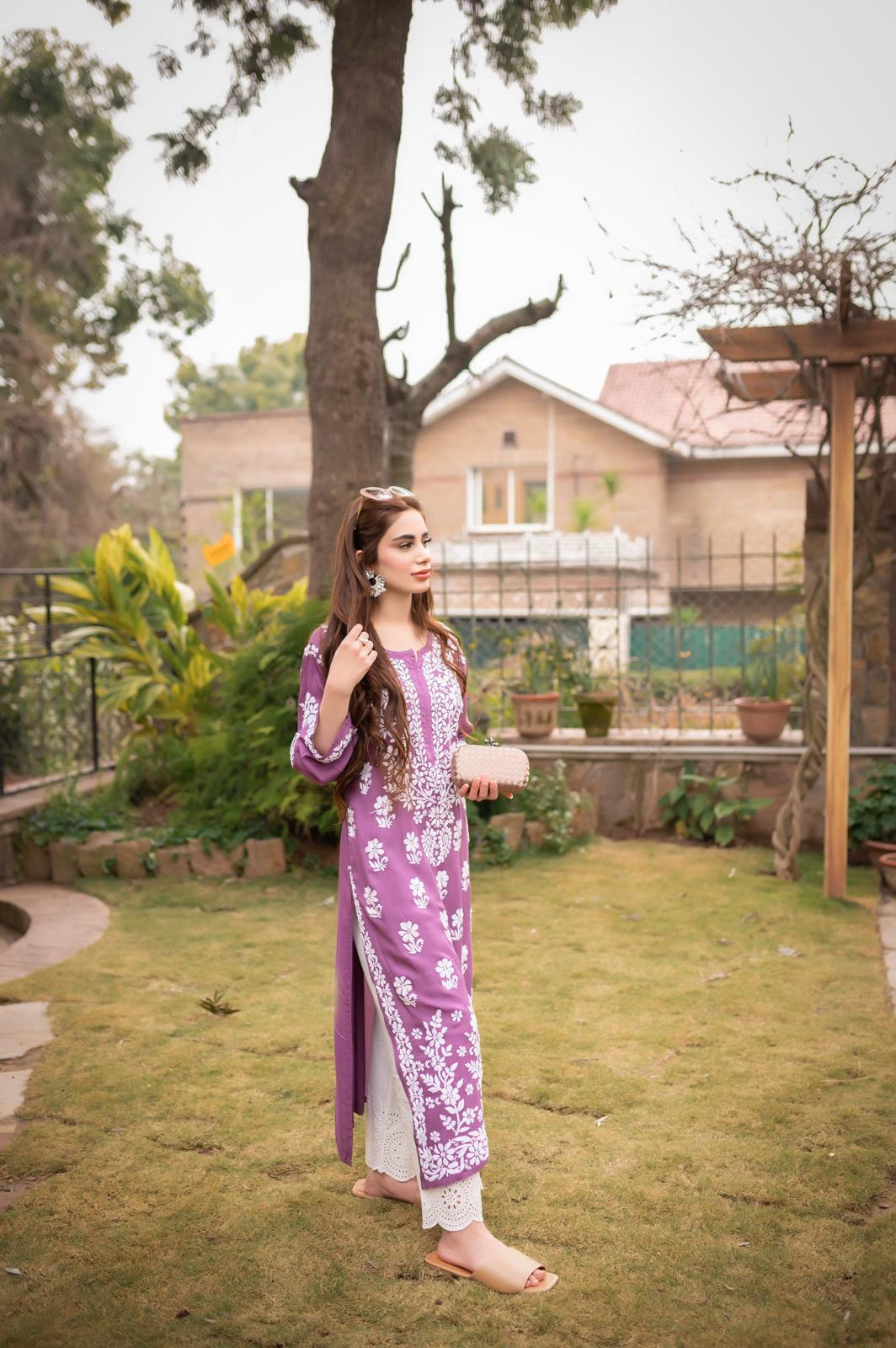 Lilac Chikankari Kurta - MaisonDuModa Kurta