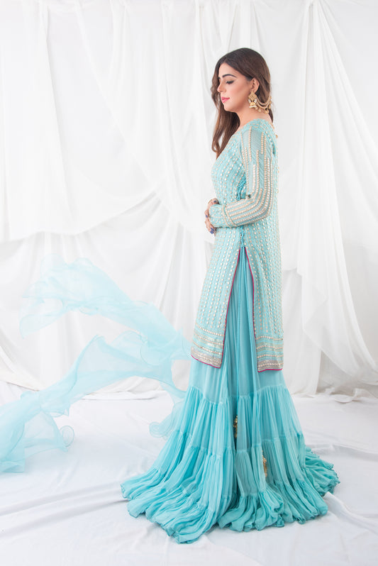 Ice Blue Can Can Lehnga - MaisonDuModa 2 Piece Dress
