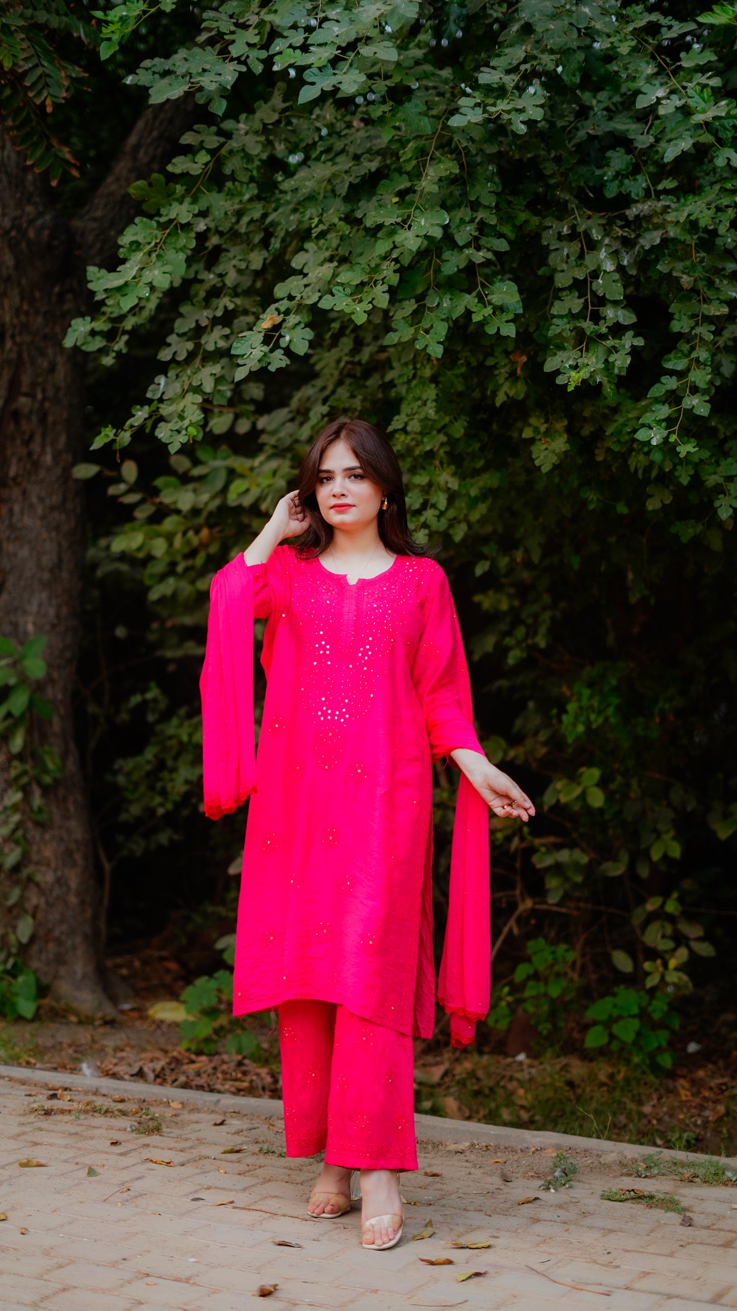 Pink Mukesh Chikankari Set