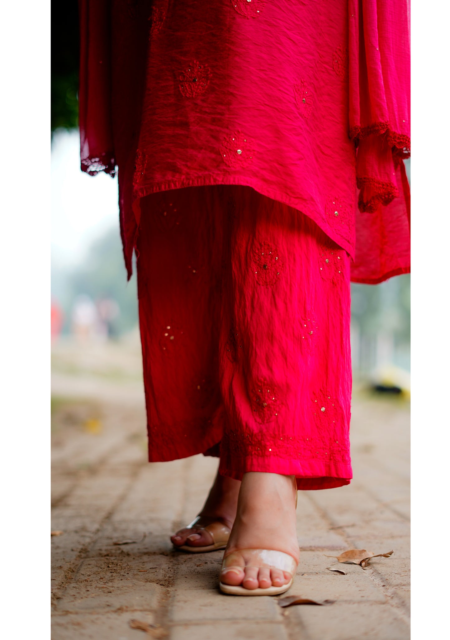 Pink Mukesh Chikankari Set