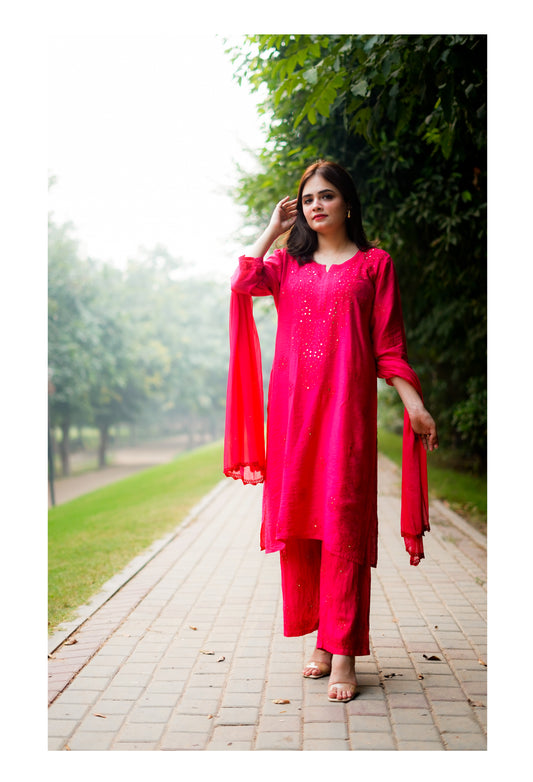 Pink Mukesh Chikankari Set
