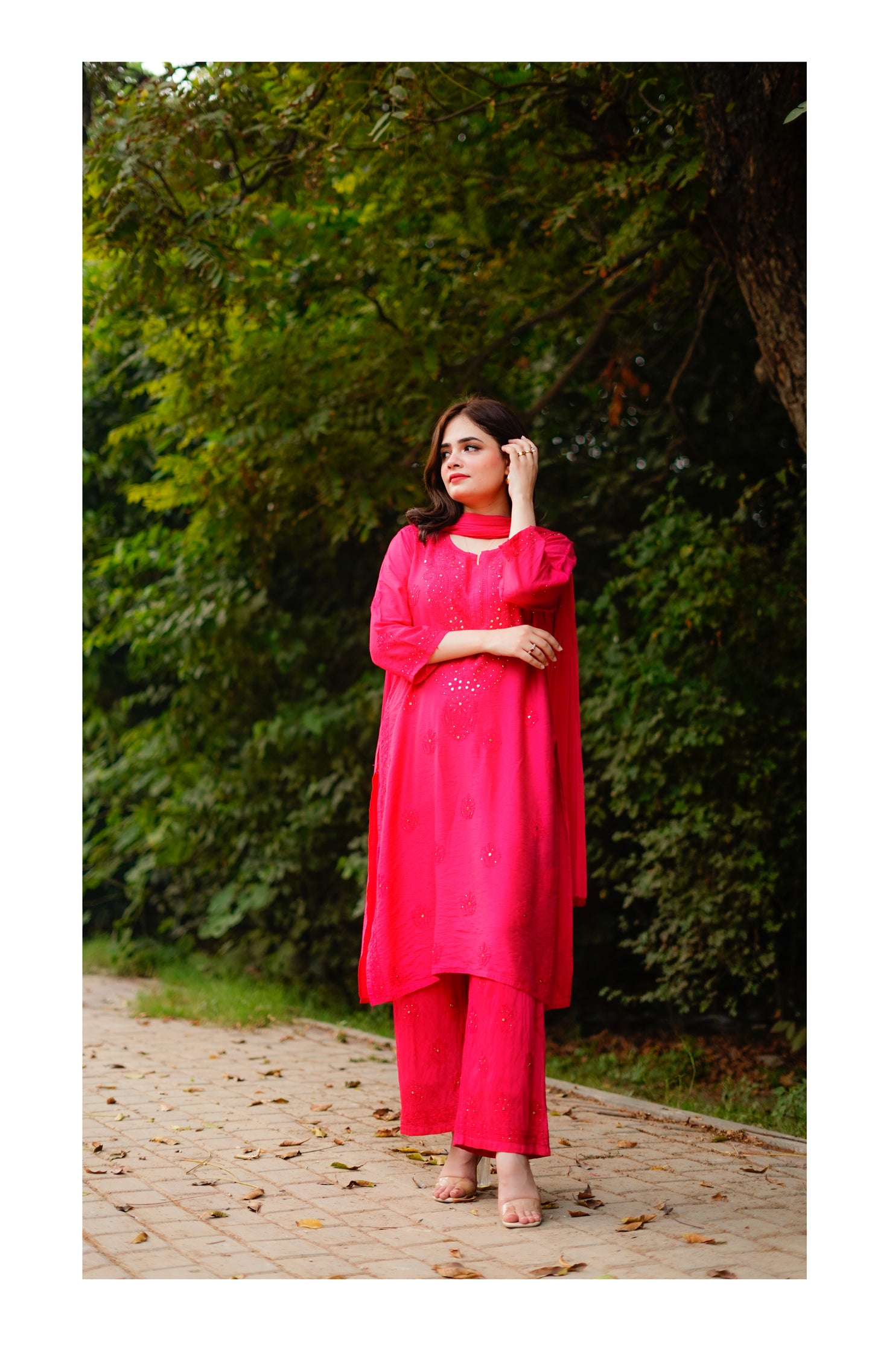 Pink Mukesh Chikankari Set