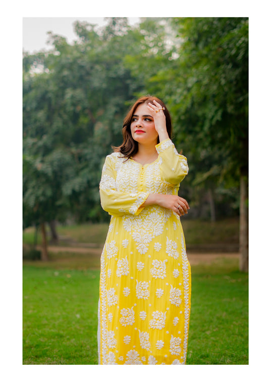 Yellow/Pink Chikankari Kurta
