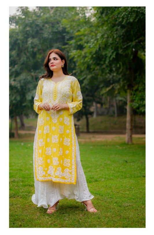 Yellow/Pink Chikankari Kurta