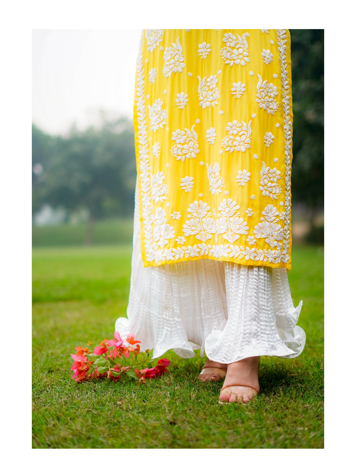 Yellow/Pink Chikankari Kurta