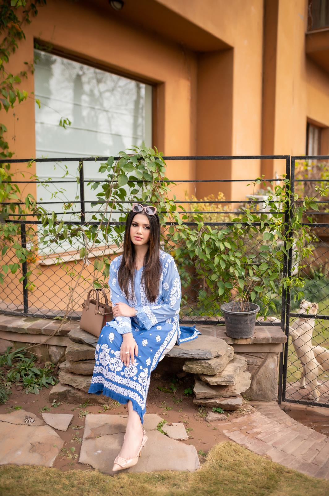 Ombre Blue Chikankari Kurta - MaisonDuModa