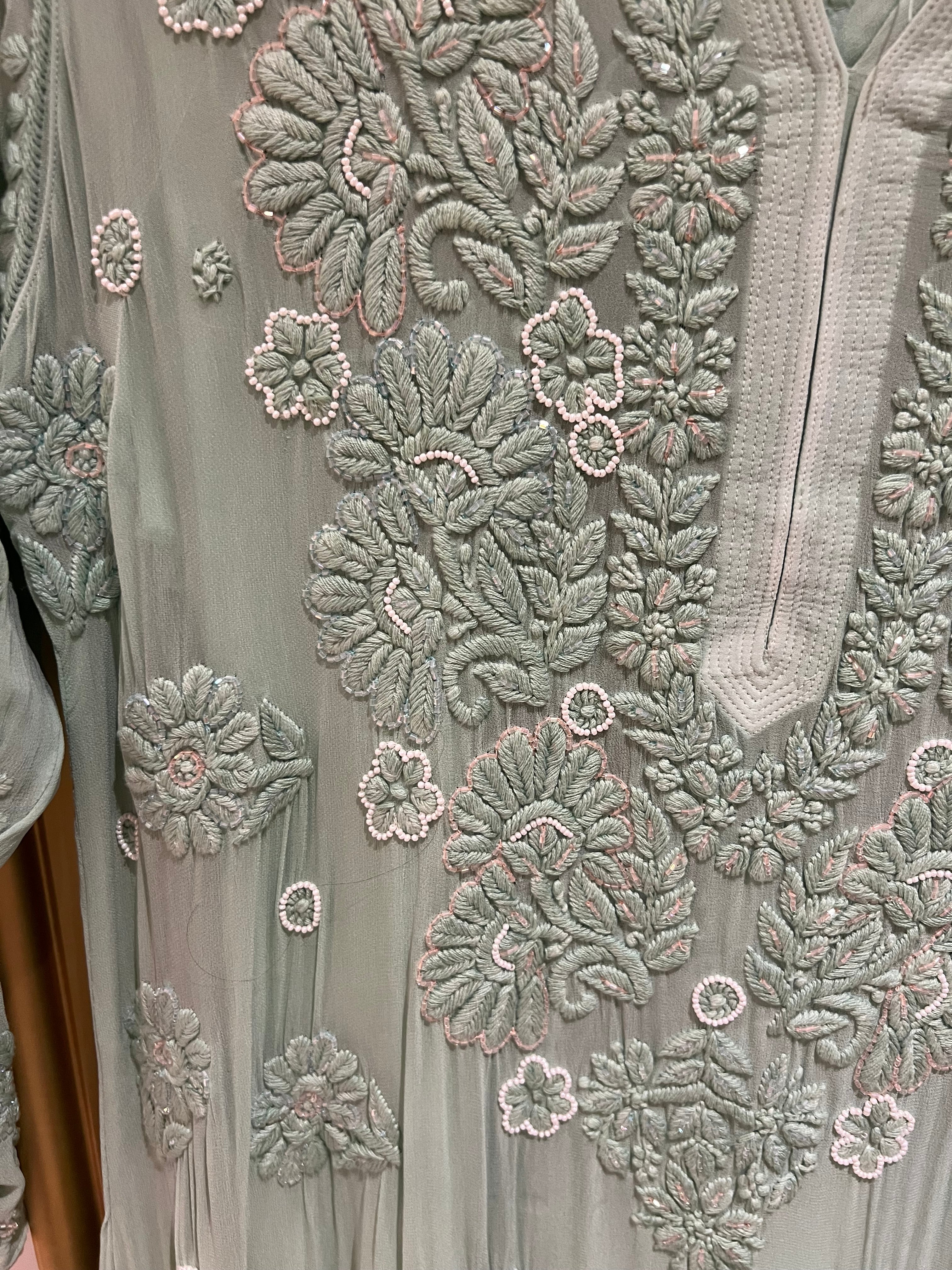 Mint green kurta with pearls and Rhinestones!