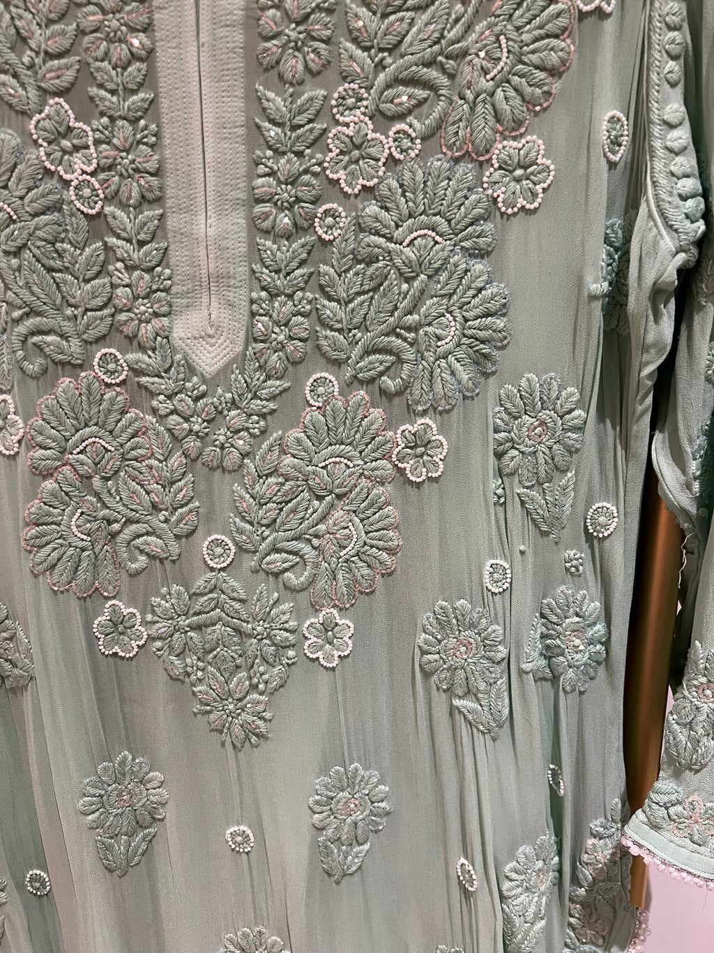 Mint green kurta with pearls and Rhinestones!