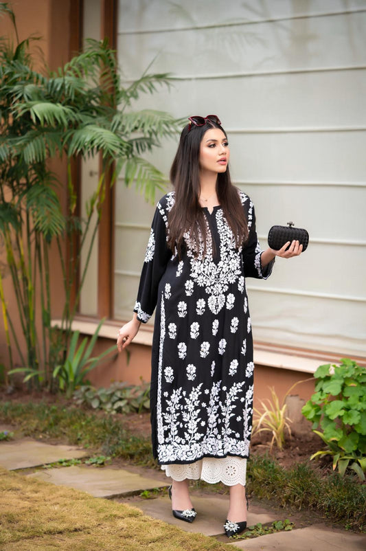 Black Chikankari Kurta - MaisonDuModa