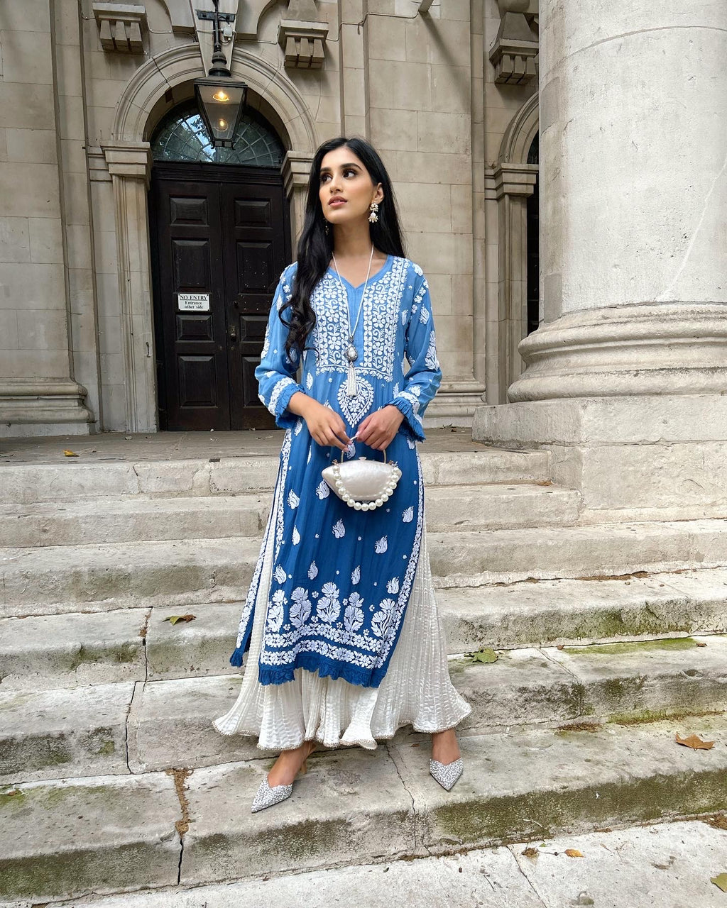 OmbreBlue/Purple Chikankari Kurta with Crush Pants - MaisonDuModa 3 Piece Dress