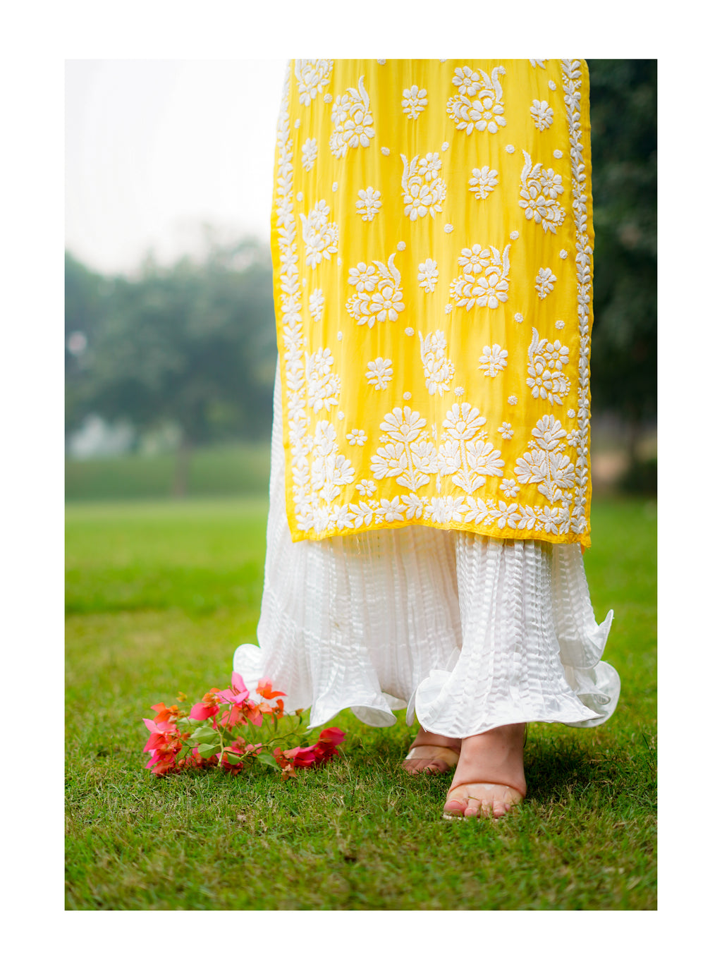 Yellow/Pink Chikankari Kurta