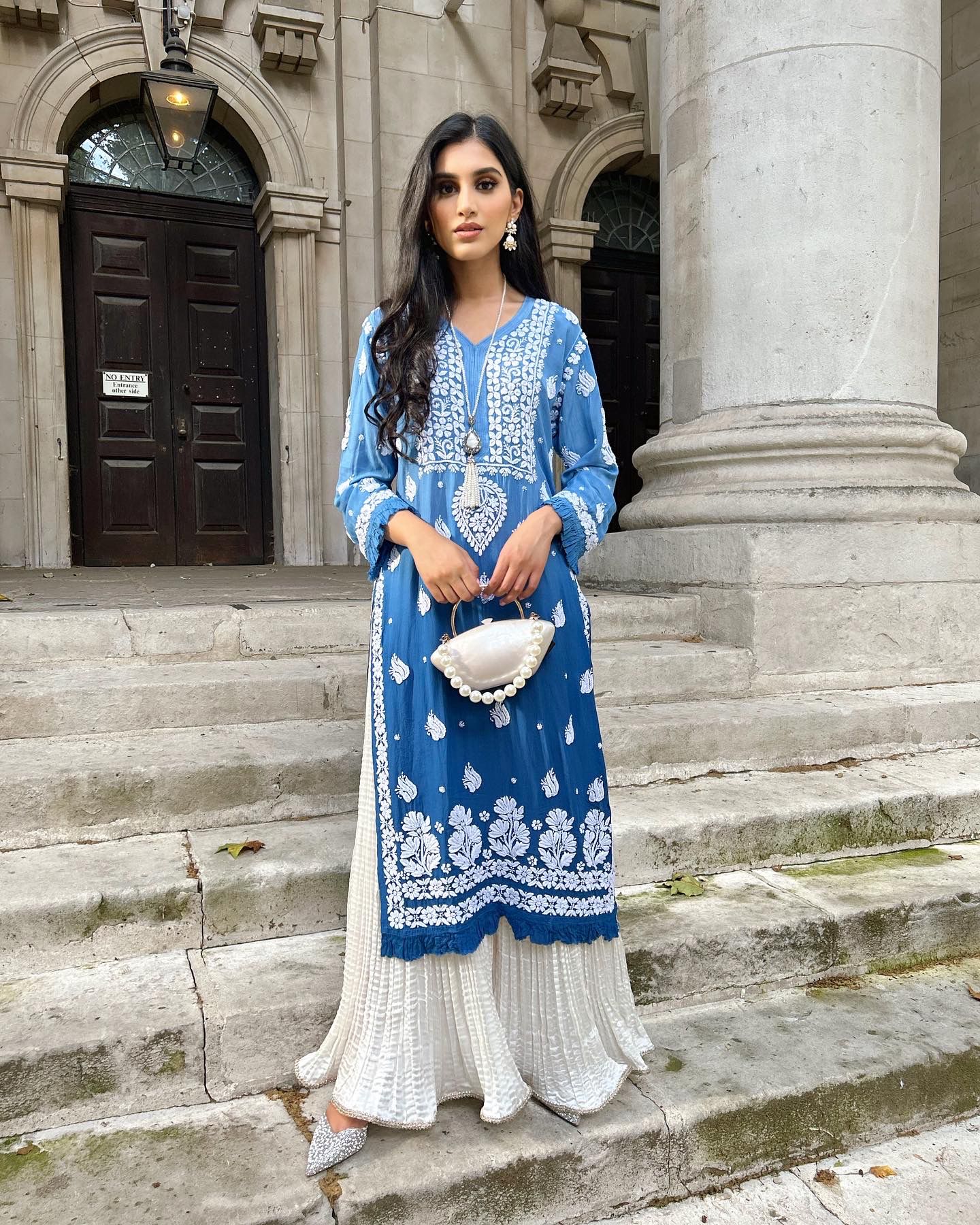 OmbreBlue/Purple Chikankari Kurta with Crush Pants - MaisonDuModa 3 Piece Dress