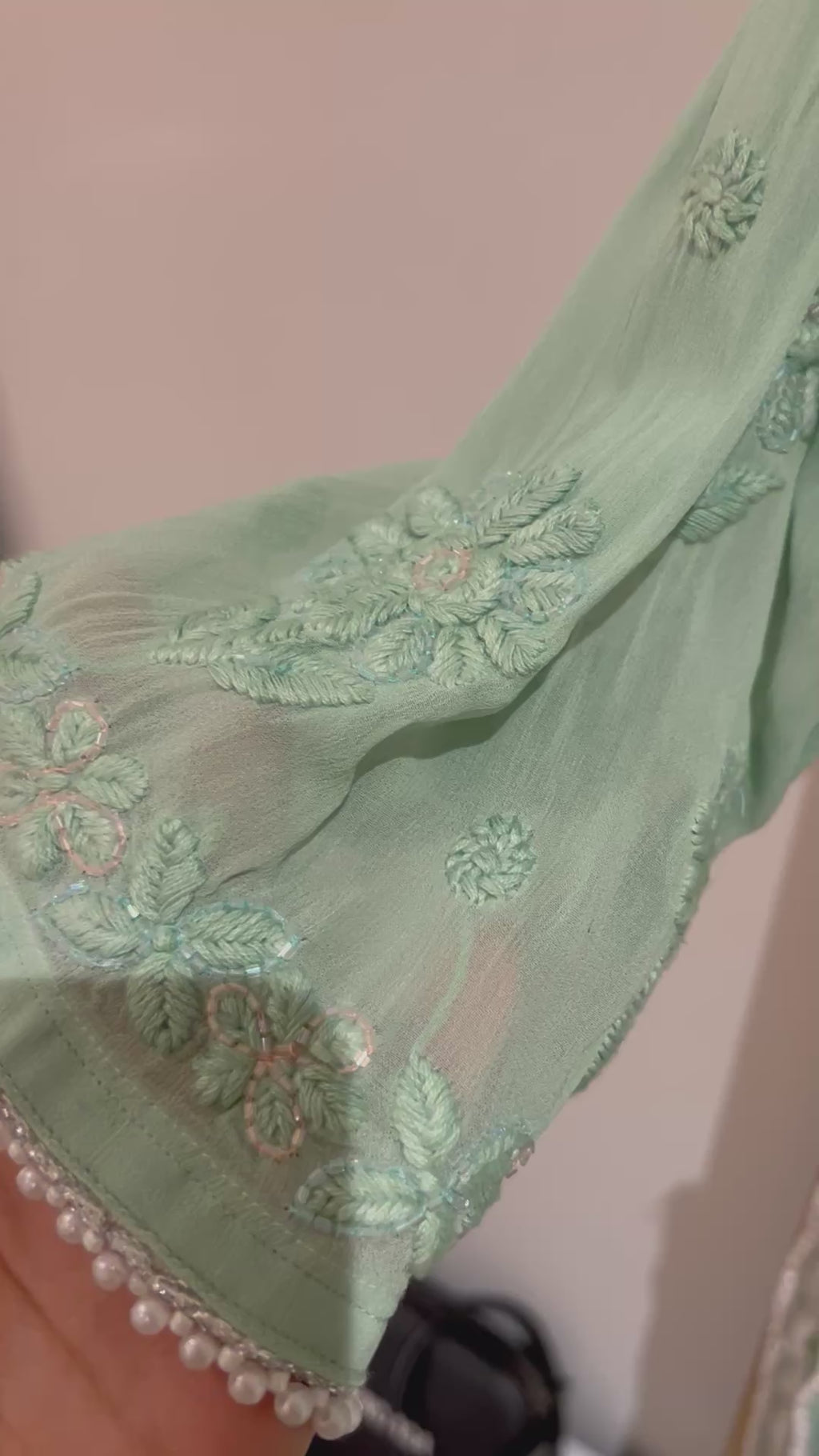 Mint green kurta with pearls and Rhinestones!